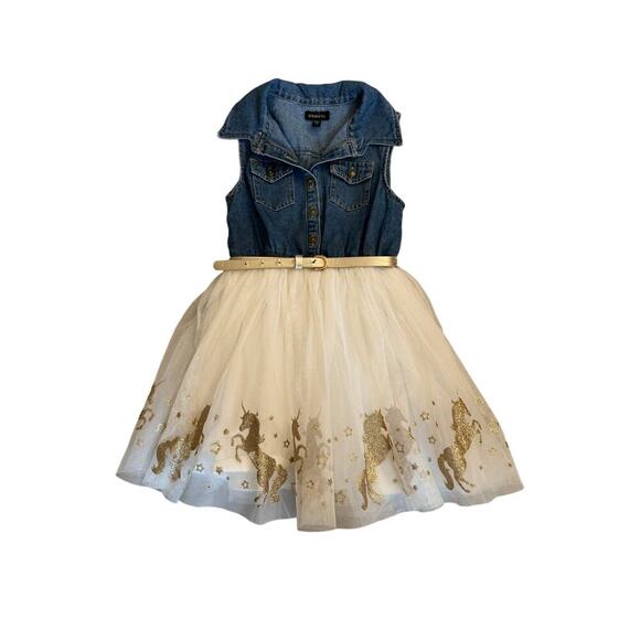 Zunie Other - Zunie Gold Unicorn & Sleeveless Denim Dress | Girls Size 6